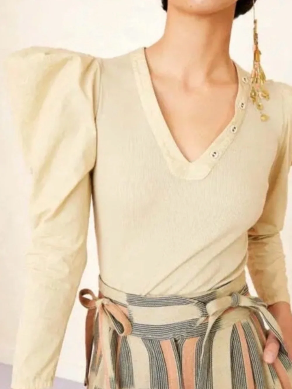 Ulla Johnson Flynn Top Mojave XS Puff Sleeve Ribbed Jersey Designer Feminine